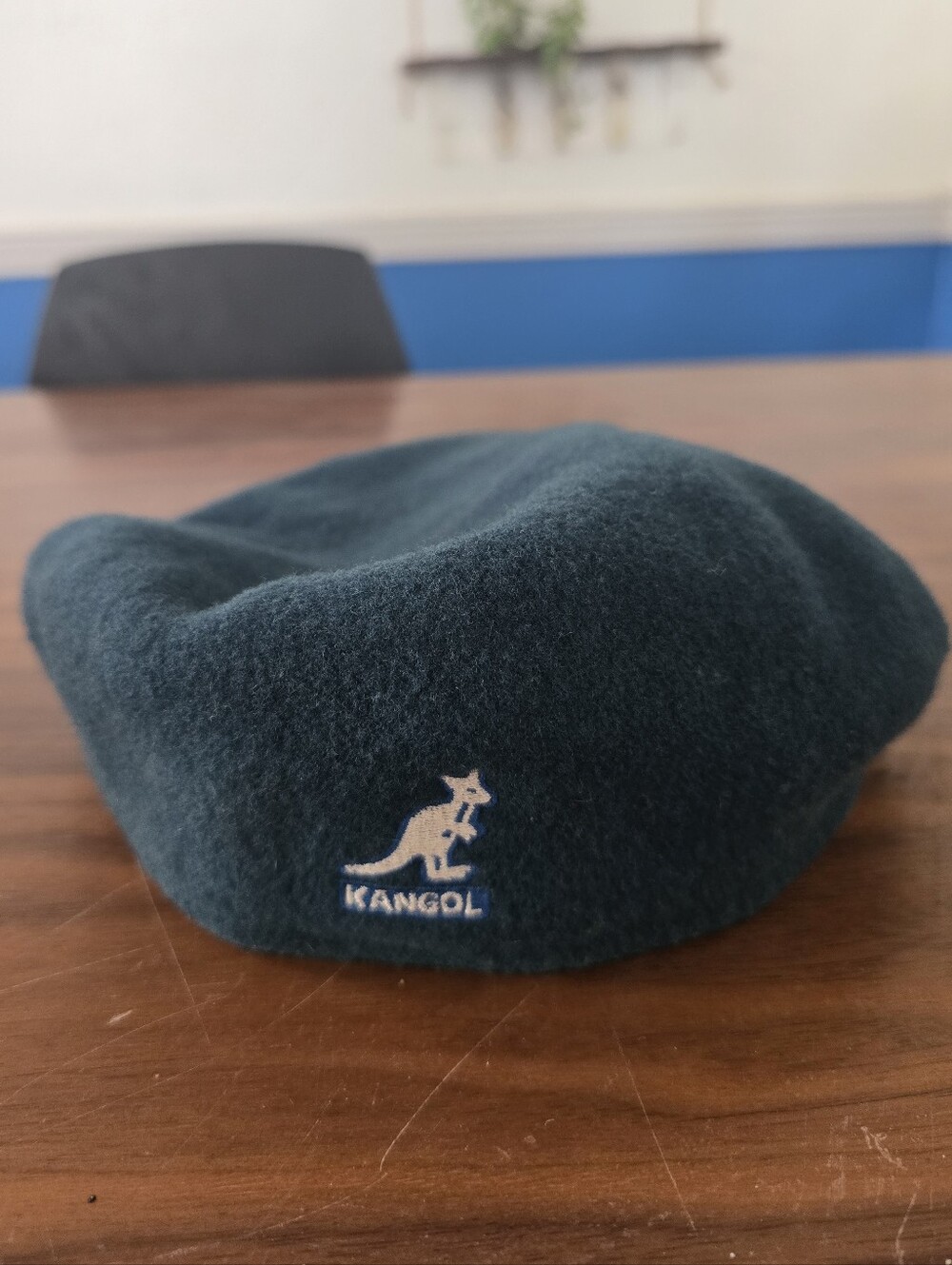 Kangol Teal Wool 504 Flat Cap with White Kangaroo Logo